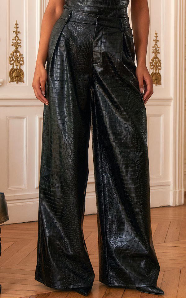 Faux Leather Croc Wide Leg Pants