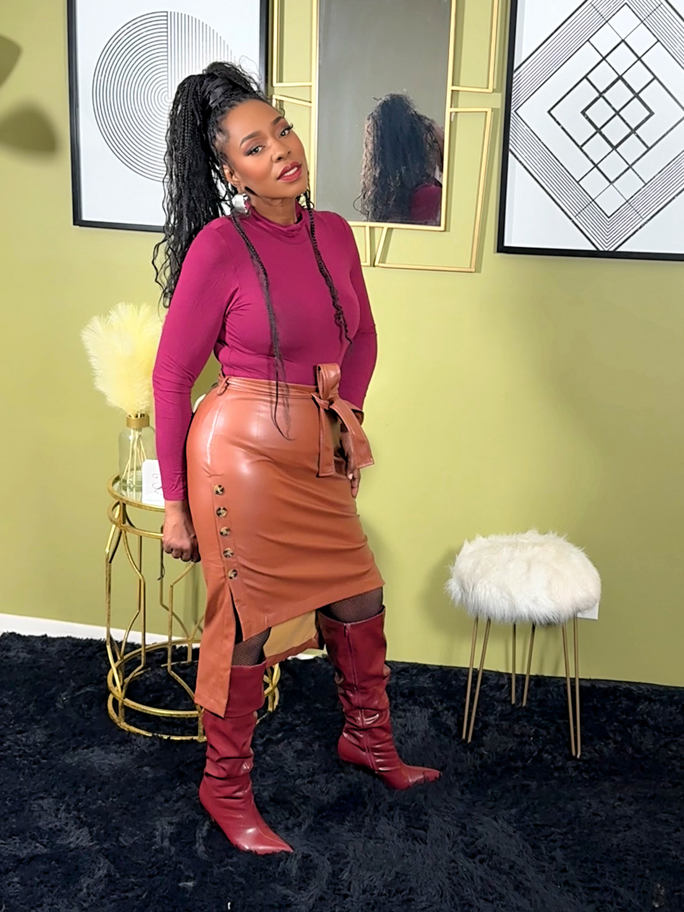 Pencil Me In Faux Leather Skirt - Cognac