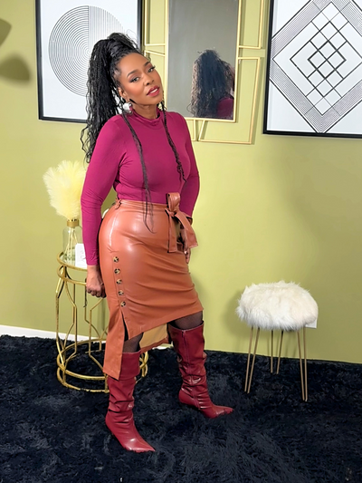 Pencil Me In Faux Leather Skirt - Cognac